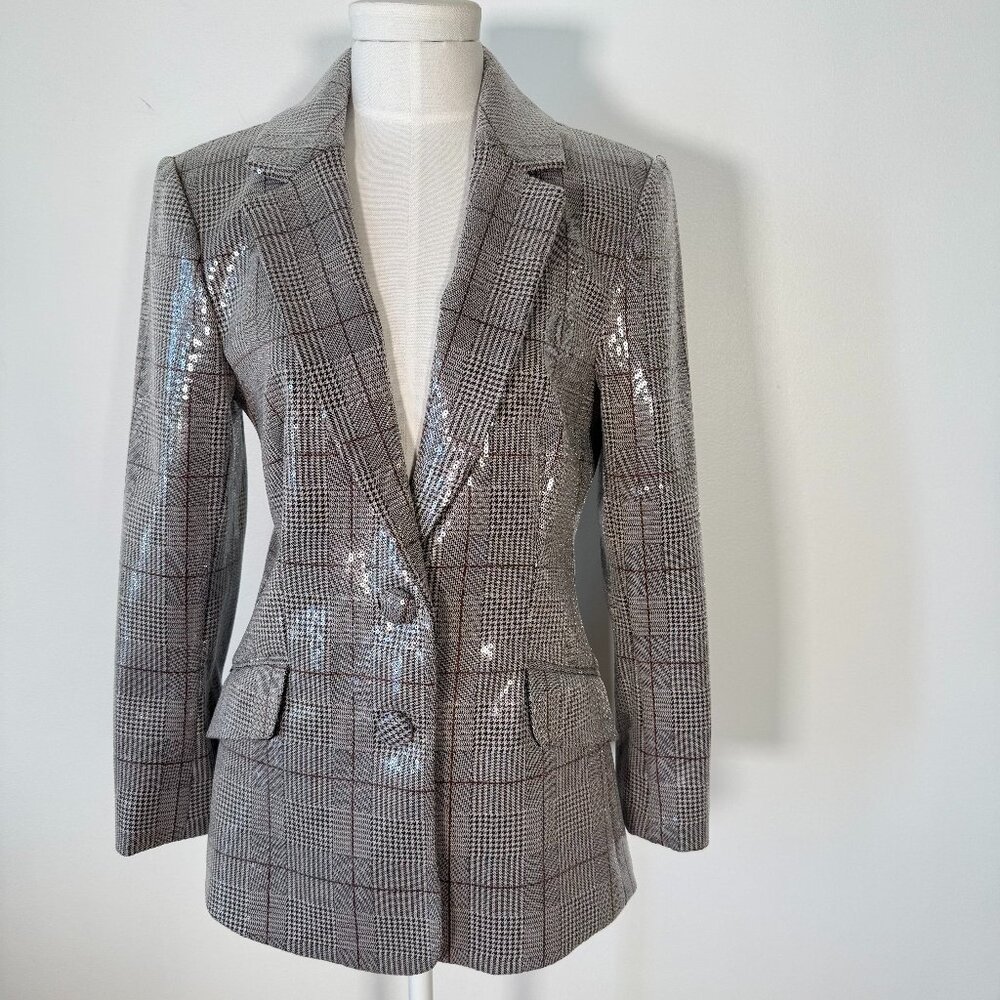 NWOT Badgley Mischka Plaid Sequin Blazer Glam Statement 6
